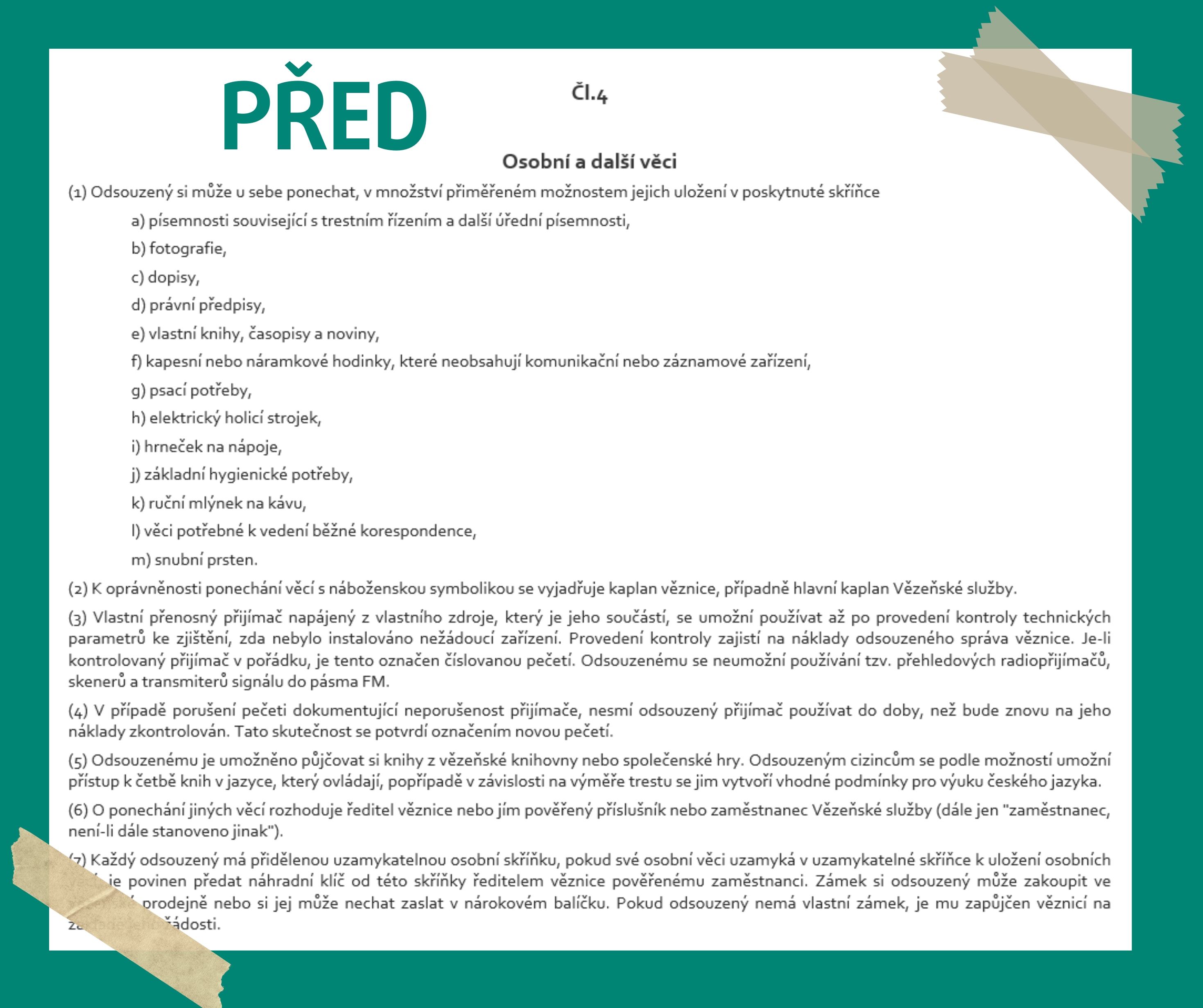 Obrázek je infografika s popiskem, jak vypadalo vstupní poučení pro vězně před upravením v nesrozumitelné podobě.