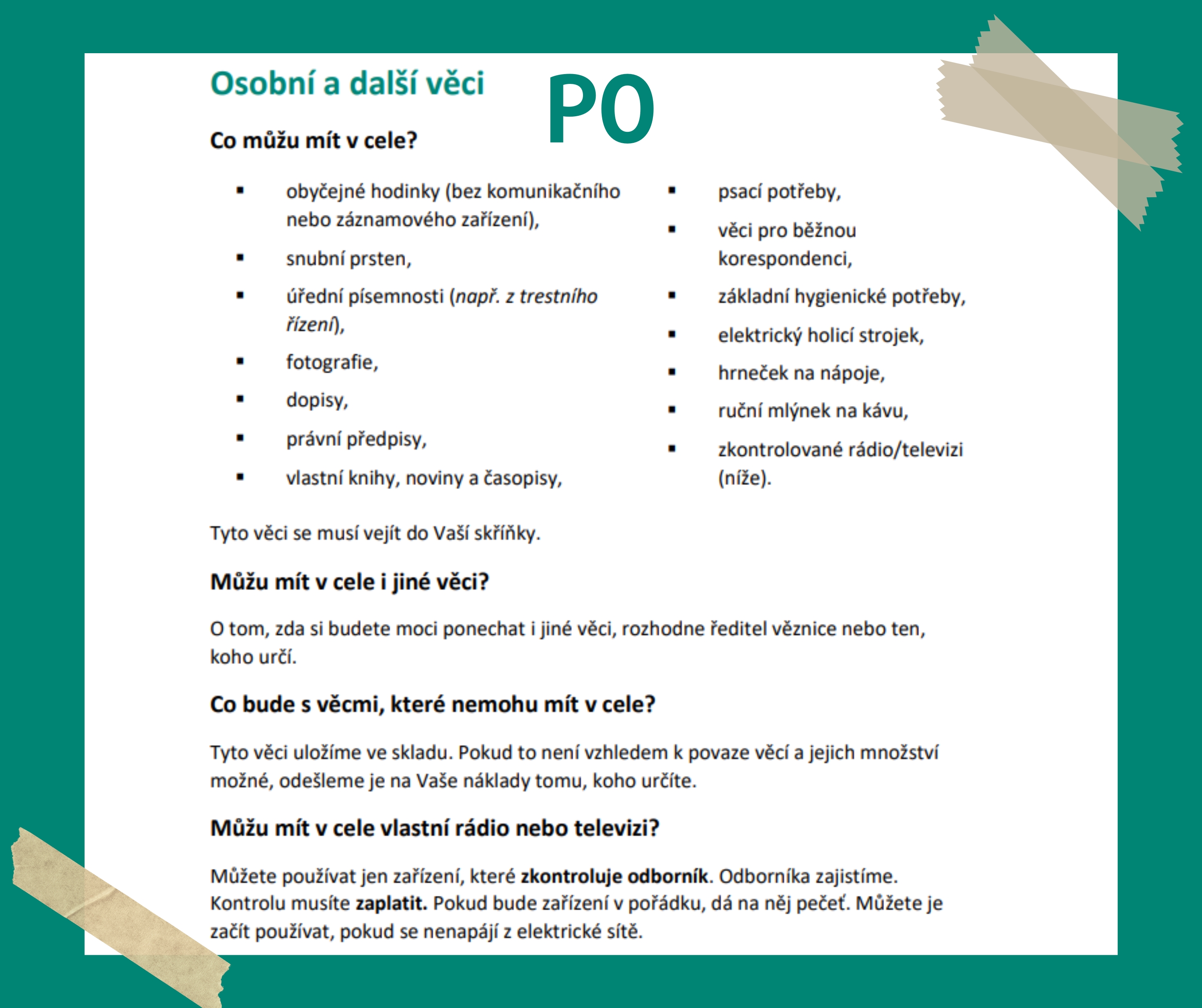 Obrázek je infografika s popiskem, jak vypadá vstupní poučení pro vězně po upravení ve srozumitelné podobě.