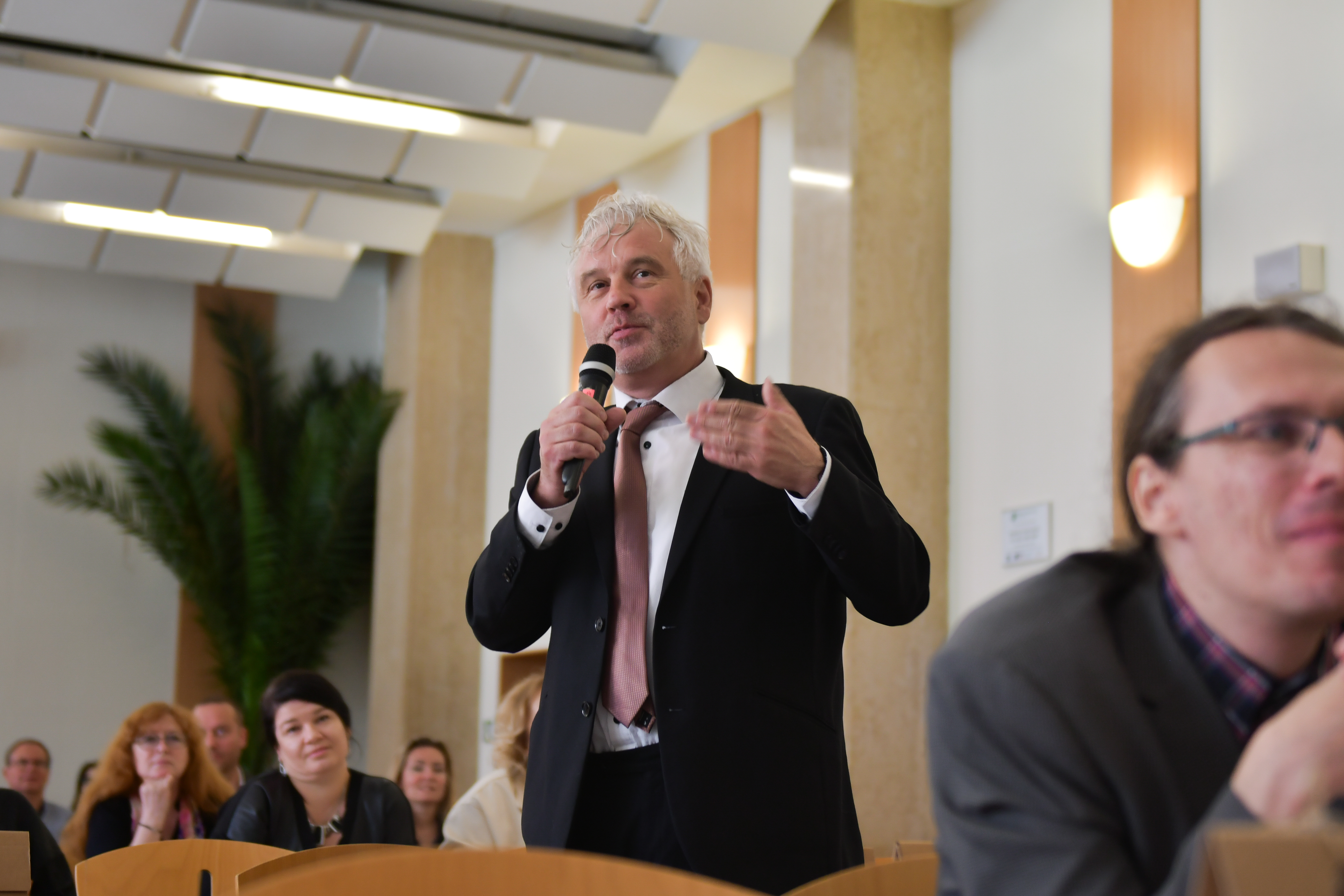 On the photo is slovak ombudsman for children Jozef Mikloško during a debate.