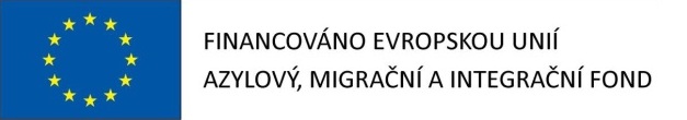 Obrázek zobrazuje logo EU s textem Financováno Evropskou unií - AZYLOVÝ, MIGRAČNÍ A INTEGRAČNÍ FOND